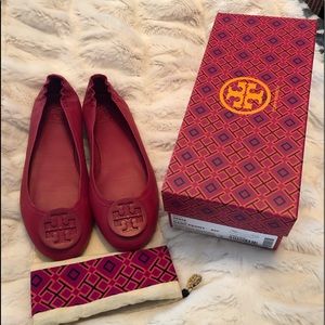 Size 9 Tory Burch dark peony Minnie travel ballet